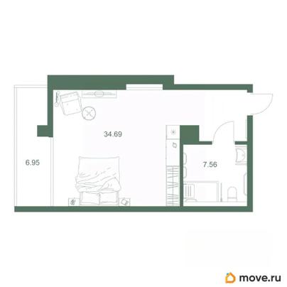 1-комн. апартаменты, 49.2 м&sup2;