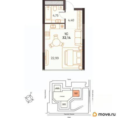 студия, 32.14 м&sup2;
