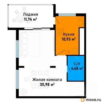 1-комн. квартира, 63.09 м&sup2;