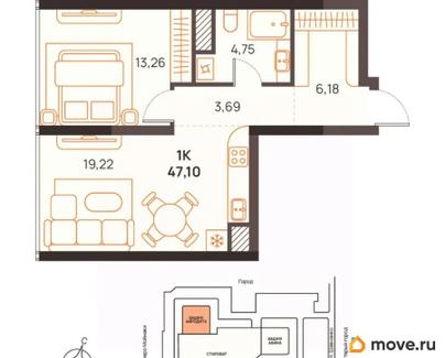 1-комн. квартира, 47.1 м&sup2;