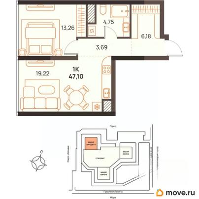 1-комн. квартира, 47.1 м&sup2;