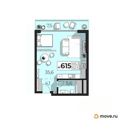 2-комн. апартаменты, 52.5 м&sup2;