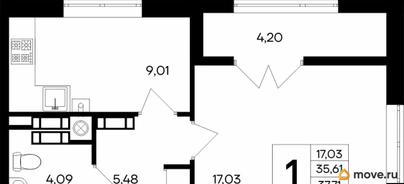 1-комн. квартира, 41.03 м&sup2;