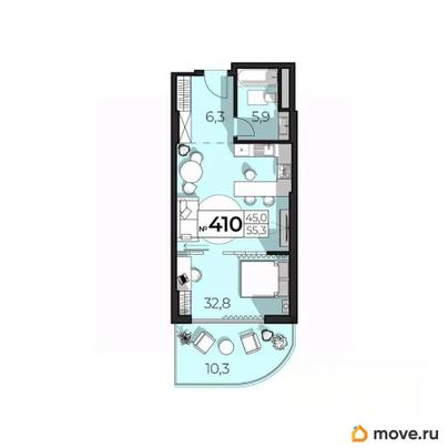 2-комн. апартаменты, 55.3 м&sup2;