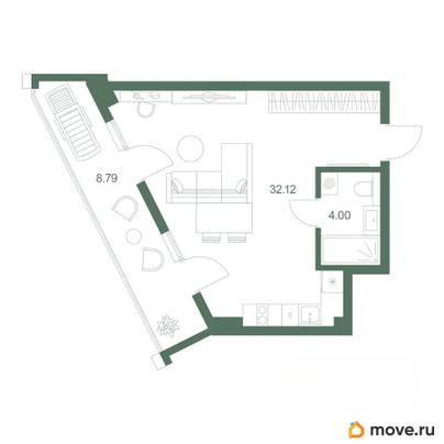 1-комн. апартаменты, 44.8 м&sup2;