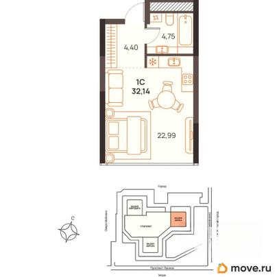 студия, 32.14 м&sup2;