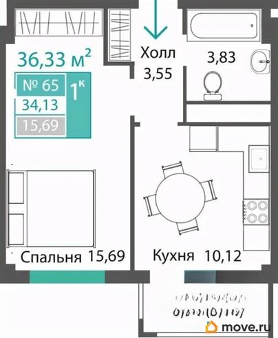 1-комн. квартира, 34.13 м&sup2;