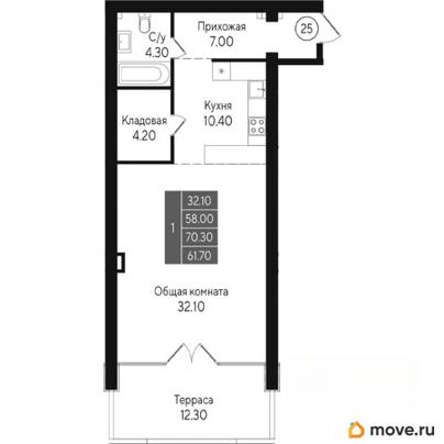 студия, 70.3 м&sup2;