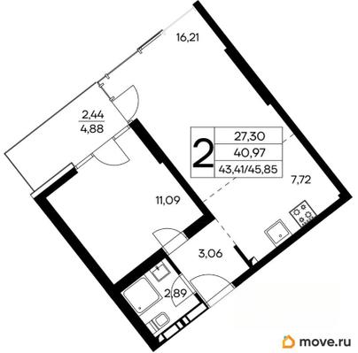 2-комн. квартира, 45.85 м&sup2;