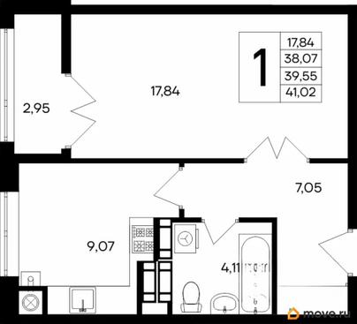 1-комн. квартира, 41.02 м&sup2;