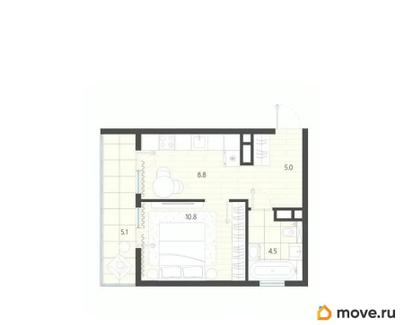 1-комн. квартира, 34.2 м&sup2;