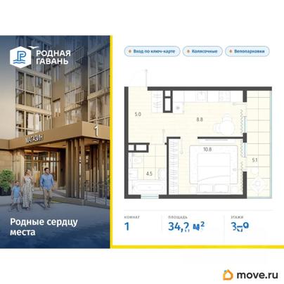1-комн. квартира, 34.2 м&sup2;