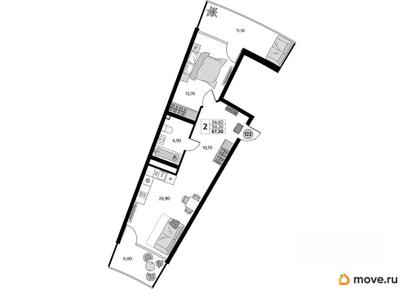 1-комн. апартаменты, 66 м&sup2;
