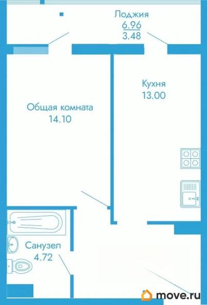1-комн. квартира, 45.47 м&sup2;
