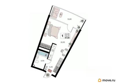 1-комн. апартаменты, 47 м&sup2;