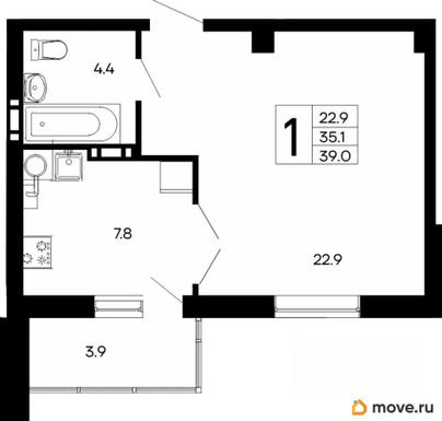 1-комн. квартира, 39 м&sup2;