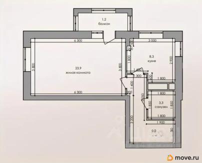 1-комн. квартира, 44.9 м&sup2;