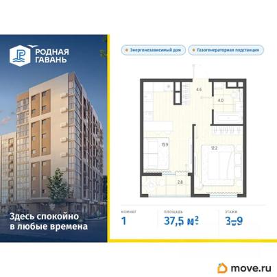 1-комн. квартира, 37.5 м&sup2;