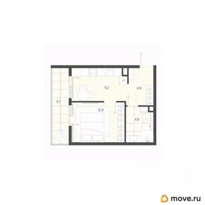 1-комн. квартира, 34.8 м&sup2;