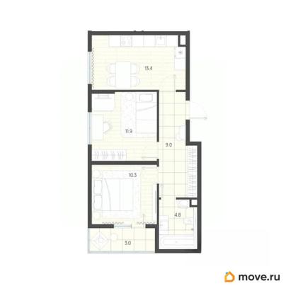 2-комн. квартира, 52.4 м&sup2;