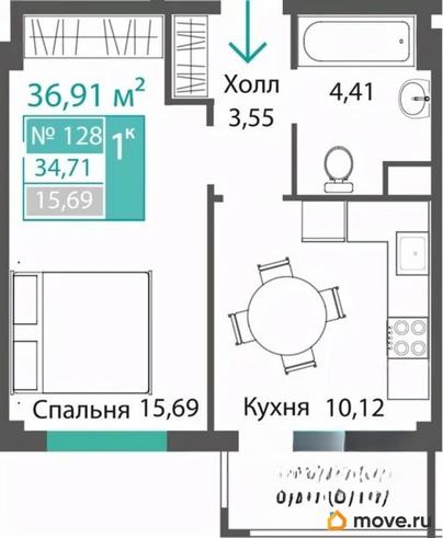 1-комн. квартира, 34.71 м&sup2;