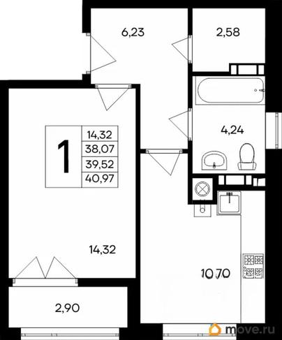 1-комн. квартира, 40.97 м&sup2;
