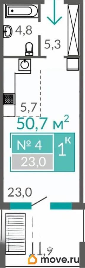 1-комн. апартаменты, 50.7 м&sup2;