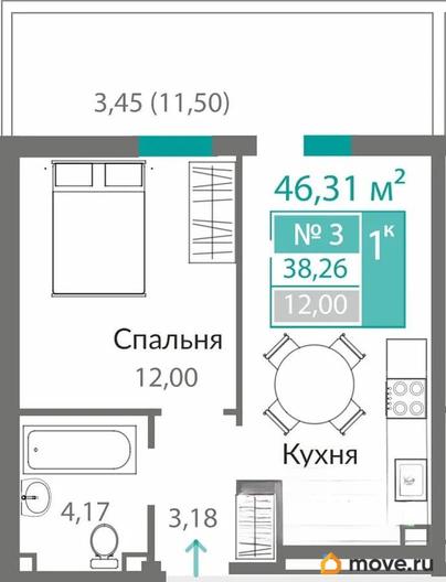 1-комн. квартира, 38.26 м&sup2;