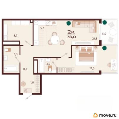 2-комн. квартира, 78 м&sup2;