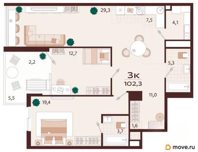3-комн. квартира, 102.3 м&sup2;