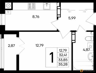 1-комн. квартира, 35.28 м&sup2;