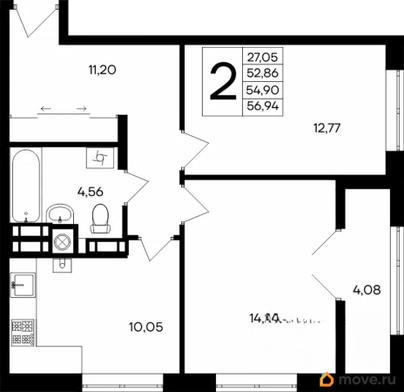 2-комн. квартира, 56.94 м&sup2;