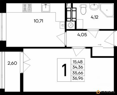 1-комн. квартира, 36.96 м&sup2;