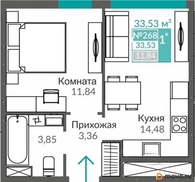 1-комн. квартира, 33.53 м&sup2;