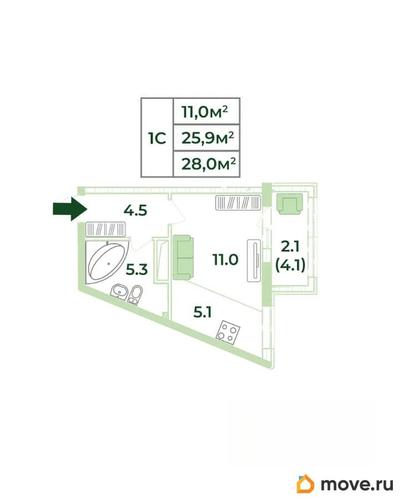 студия, 28 м&sup2;