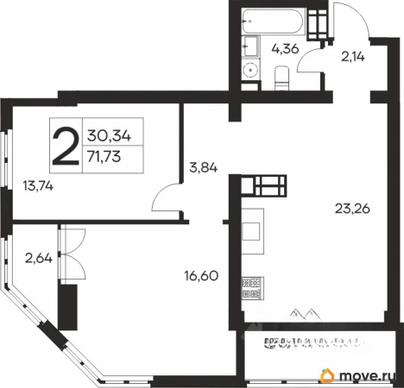 2-комн. квартира, 71.73 м&sup2;