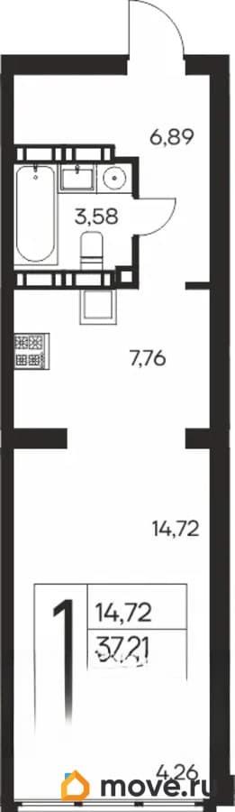 1-комн. квартира, 37.21 м&sup2;