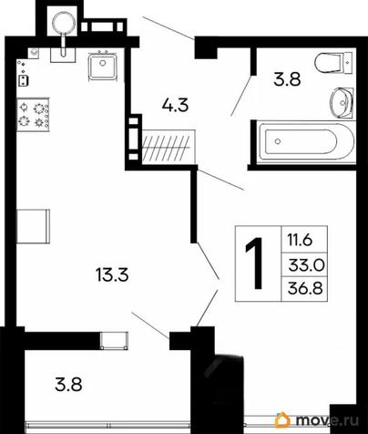 1-комн. квартира, 36.8 м&sup2;