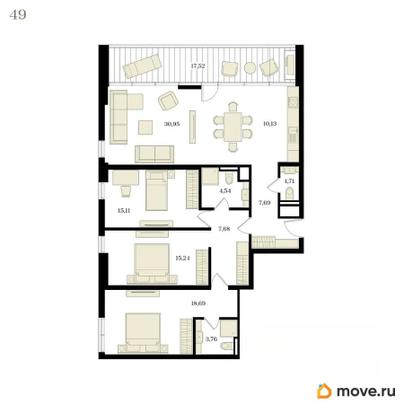 4-комн. квартира, 124.26 м&sup2;