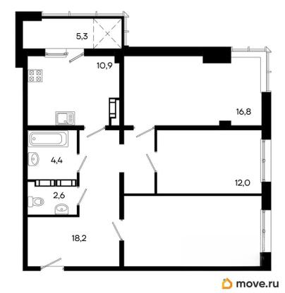 3-комн. квартира, 87.7 м&sup2;