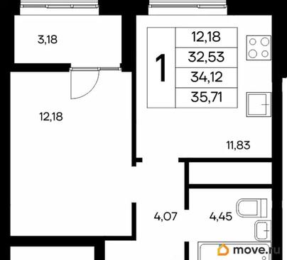1-комн. квартира, 38.2 м&sup2;