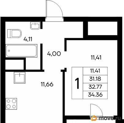 1-комн. квартира, 35.14 м&sup2;