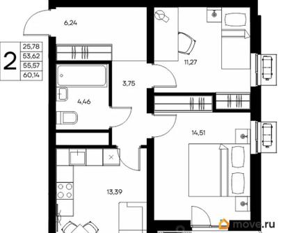 2-комн. квартира, 59.86 м&sup2;