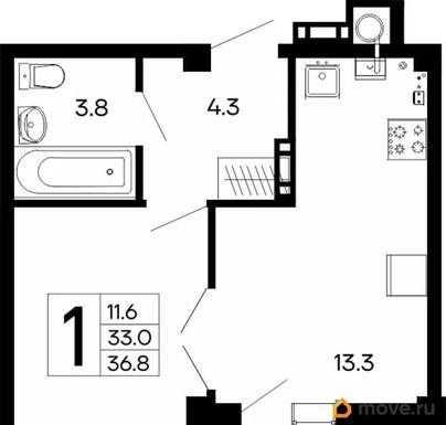 1-комн. квартира, 36.8 м&sup2;