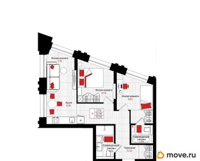 2-комн. квартира, 52.56 м&sup2;