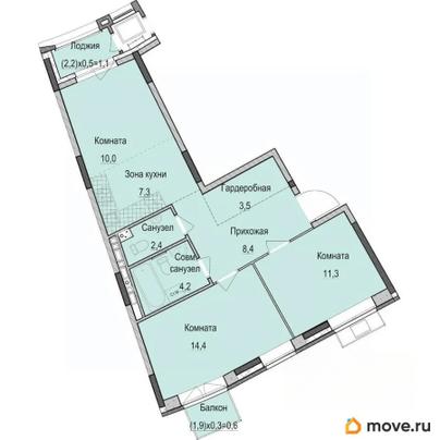 3-комн. квартира, 63.2 м&sup2;