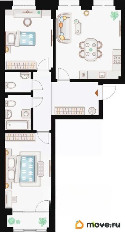 2-комн. квартира, 73.59 м&sup2;