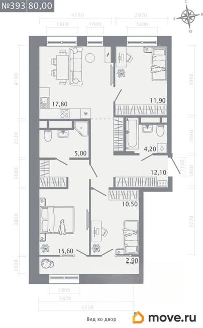 3-комн. квартира, 80 м&sup2;