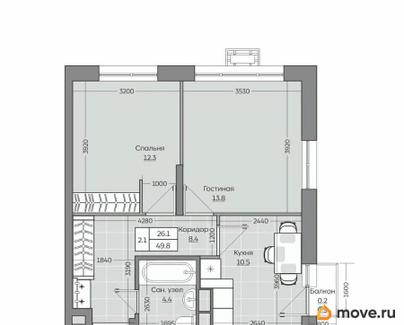 2-комн. квартира, 49.84 м&sup2;