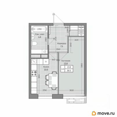1-комн. квартира, 36.52 м&sup2;